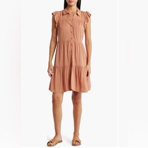 Lucky Brand Tiered Midi Dress XL Ruffle Sleeve Button Front Boho